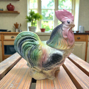 Vintage Rooster Cookie Jar Hand Painted Ceramic Farmhouse Kitchen Decor Japan